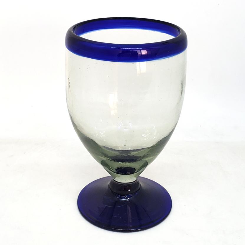 Borde de Color / Juego de 6 copas para vino sin tallo con borde azul cobalto / Éstas copas de vino para todo propósito le darán un toque de sofisticación a su mesa. Cada copa está decorada con un borde azul cobalto.